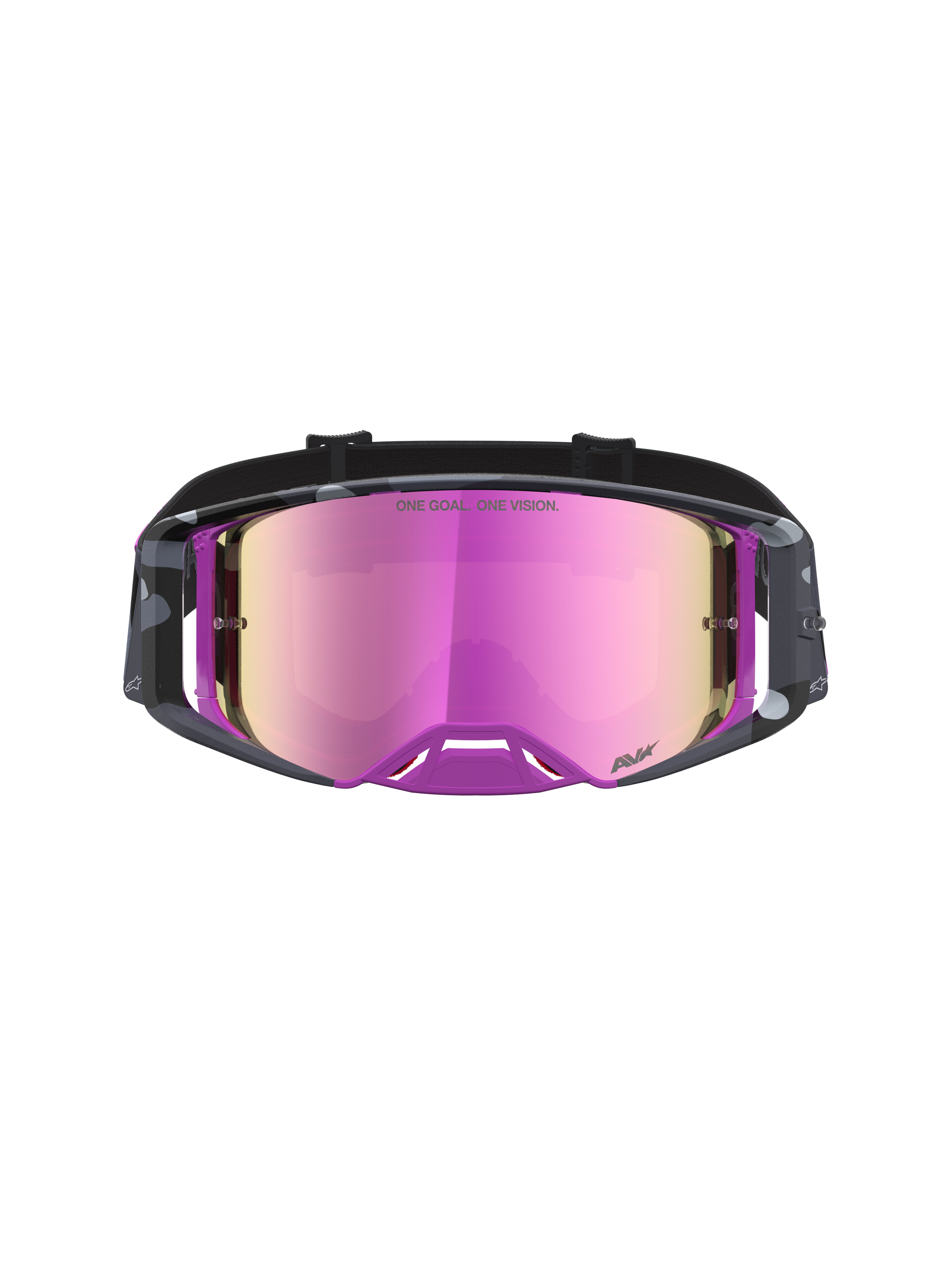 Alpinestars Óculos Supertech Lone Edição Limitada, óculos de motocross em roxo camuflado e rosa espelhado, tecnologia de lentes de alto contraste e ventilação otimizada