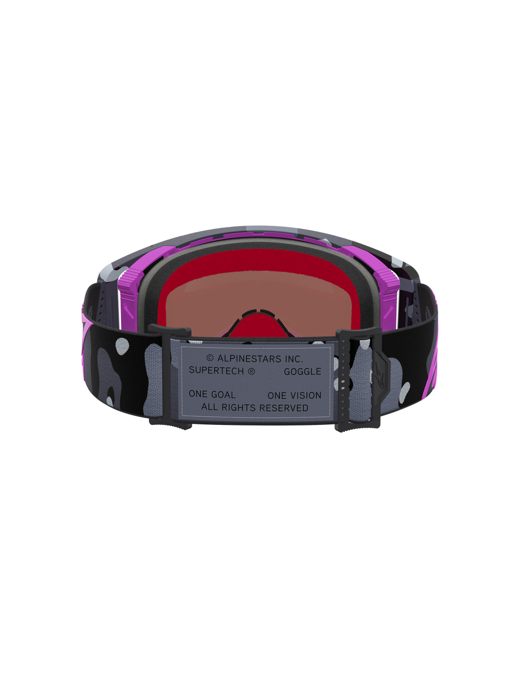 Alpinestars Óculos Supertech Lone Edição Limitada, óculos de motocross com tira camuflada e lente espelhada rosa, roxo e preto, visão de alto contraste