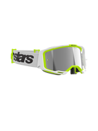 Alpinestars Vision 8 Wordmark Goggles, óculos de motocross, armação branca e amarelo néon, lente prateada espelhada, correia tecida branca com logótipo preto em destaque, proteção ocular de alto desempenho para todo-o-terreno