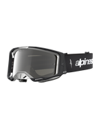 Óculos Alpinestars Vision 8 Âmbar Espelhado de motocross, pretos e prateados com armação A-FLEX e lente espelhada.