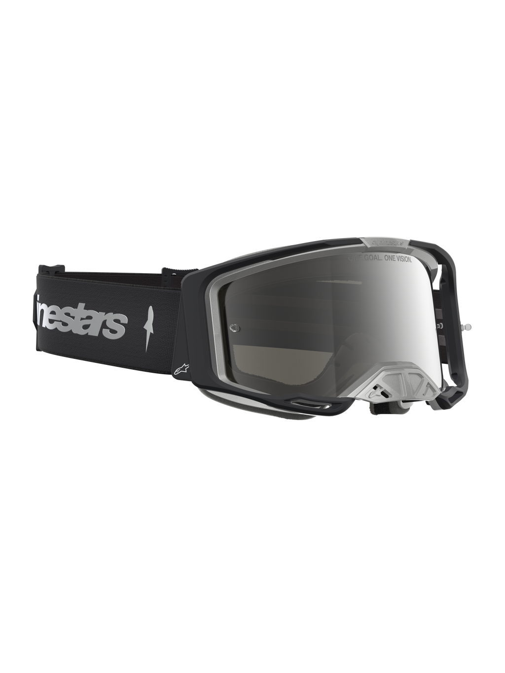 Alpinestars Vision 8 Âmbar Espelhado, óculos de motocross para homem, pretos e prateados, armação A-FLEX e lente anti-embaciamento