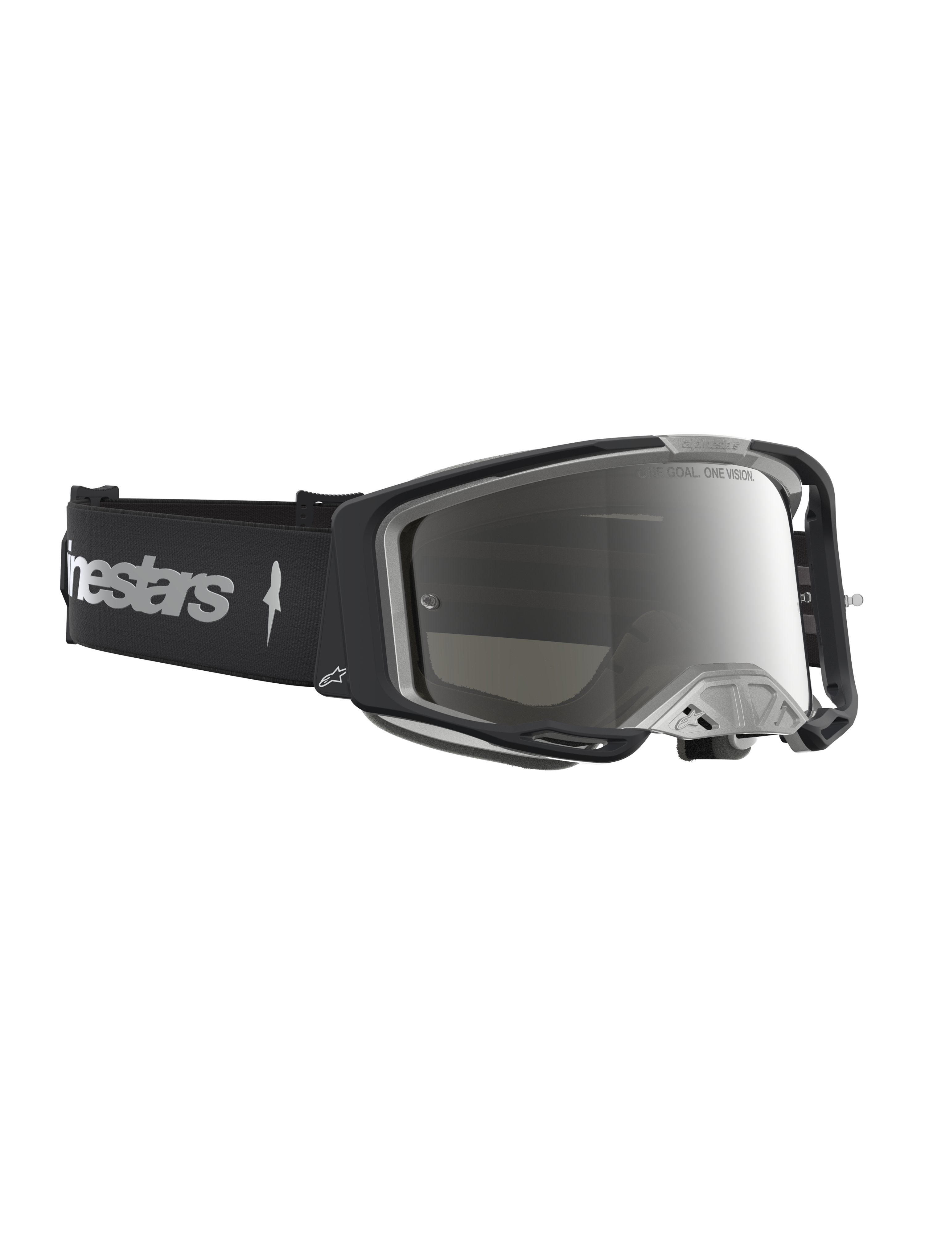 Alpinestars Vision 8 Âmbar Espelhado, óculos de motocross para homem, pretos e prateados, armação A-FLEX e lente anti-embaciamento