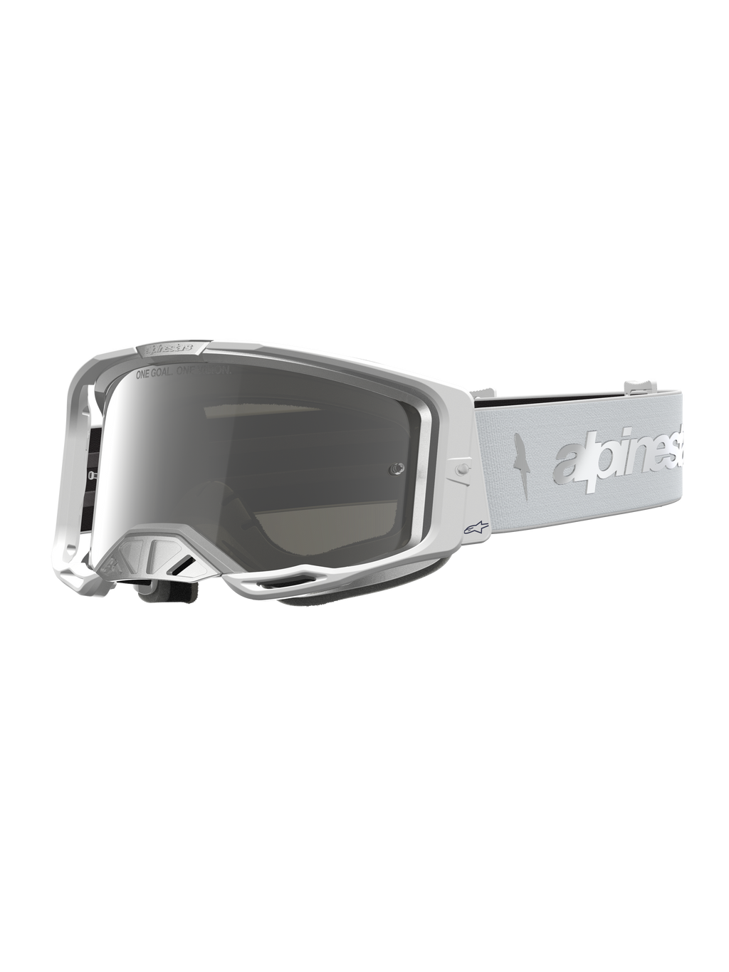 Alpinestars Vision 8 Amber, óculos de motocross brancos e prateados com lente espelhada prateada anti-embaciamento