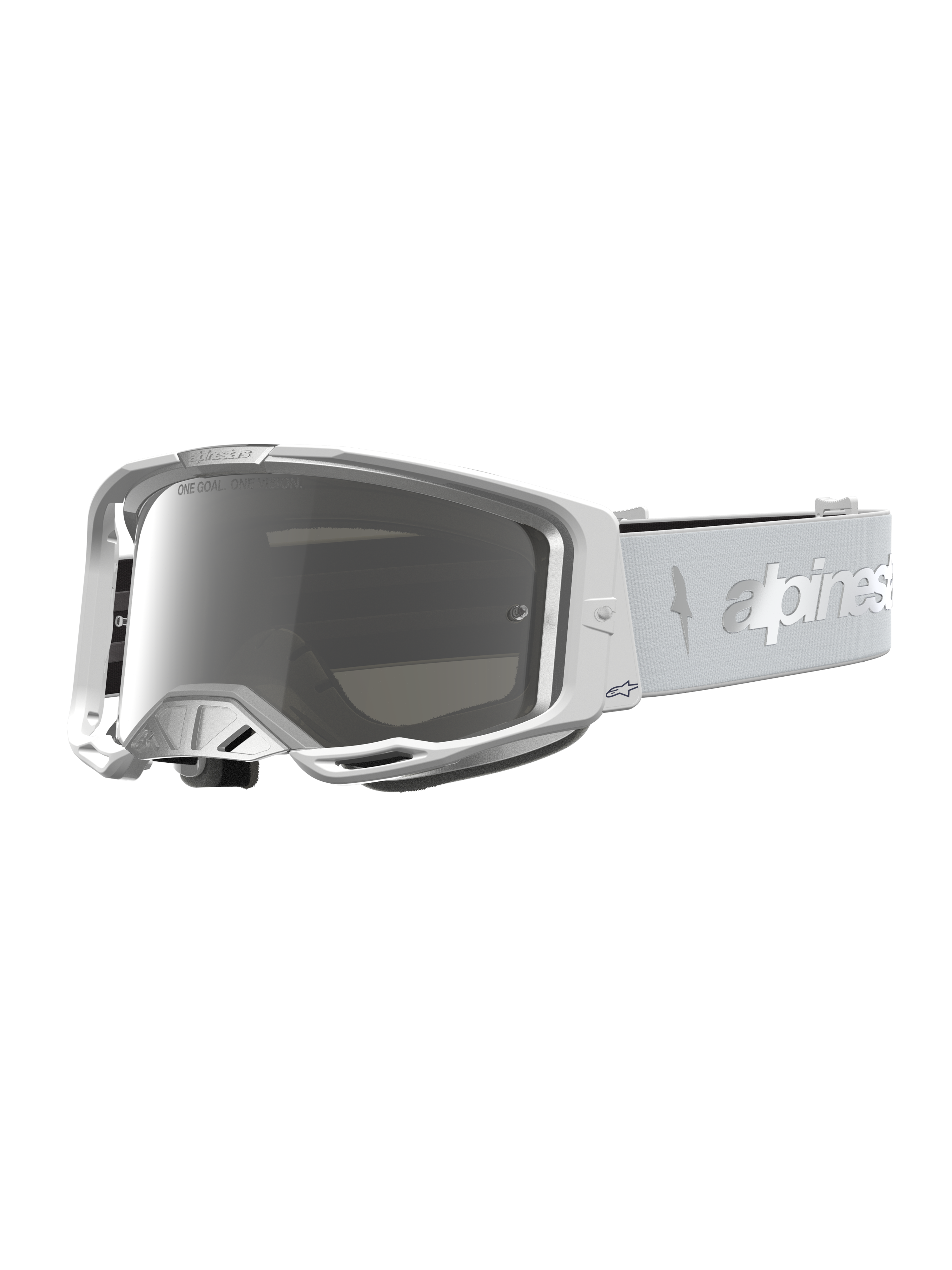 Alpinestars Vision 8 Amber, óculos de motocross brancos e prateados com lente espelhada prateada anti-embaciamento