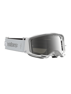 Alpinestars Vision 8 Amber, óculos de motocross, brancos e prateados, com lente espelhada e armação A-FLEX para off-road.