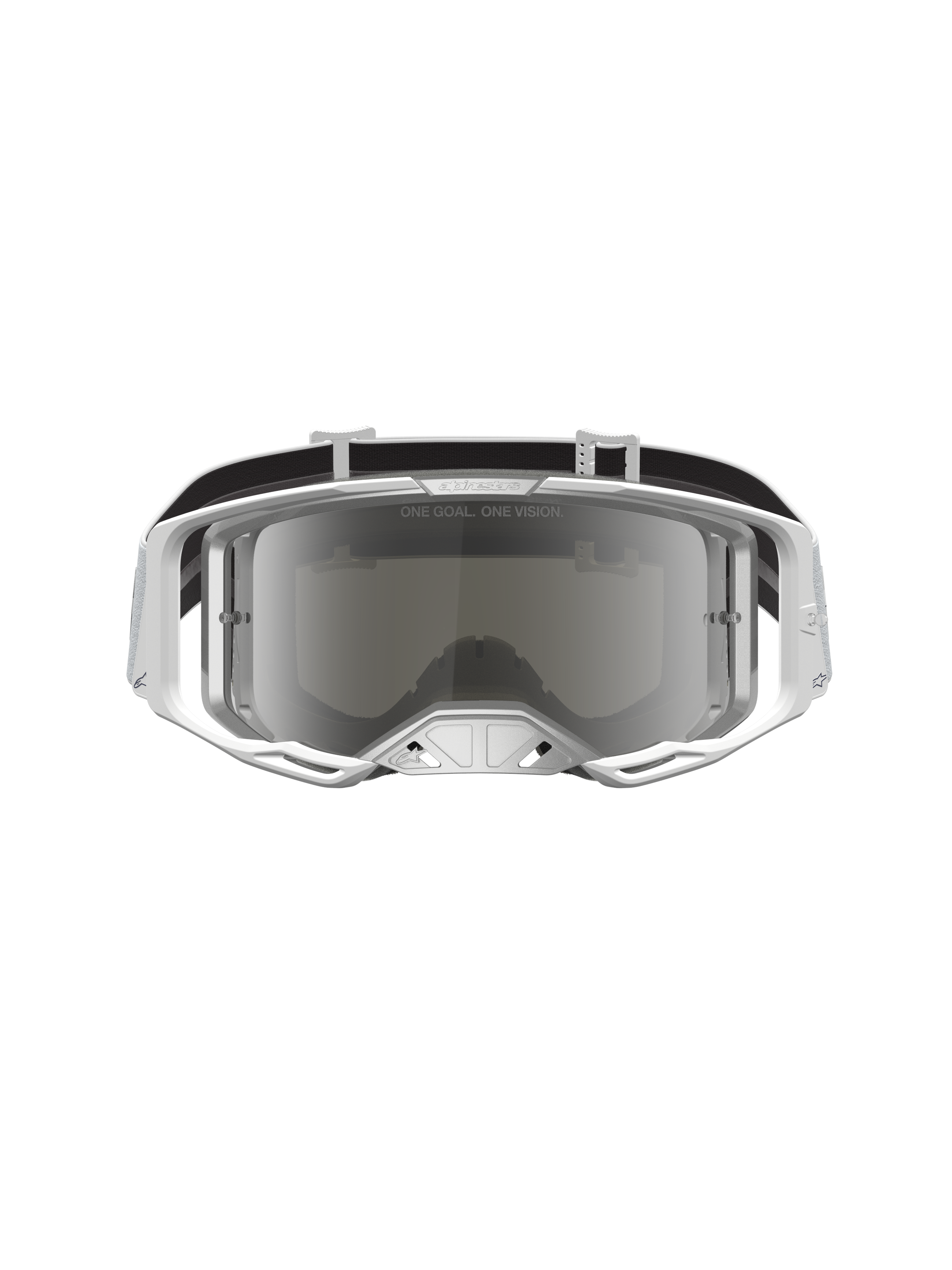 Alpinestars Vision 8 Amber, óculos de motocross brancos e prateados, com lente espelhada anti-embaciamento e armação A-FLEX.