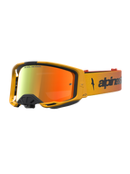 Alpinestars Vision 8 Amber Mirror, óculos de motocross amarelos e vermelhos, armação A-FLEX e lente espelhada.