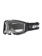 Alpinestars Vision 8 Amber, óculos de motocross pretos e prateados, com lente transparente e ventilação RAM-AIR para proteção em todo-o-terreno.