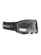 Alpinestars Vision 8 Amber, óculos de motocross para corrida, pretos e prateados, lente transparente e armação A-FLEX.