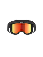 Óculos Alpinestars Vision 8 Corp, óculos de motocross, pretos e vermelho espelhado, vista frontal com lente refletora vermelha com o texto 'ONE GOAL. ONE VISION.', armação preta com ventilação RAM-AIR, correia preta ajustável, proteção ocular profissional para corridas todo-o-terreno