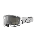 Alpinestars Vision 8 Corp Goggles, White Motocross Goggles, Silver Mirrored Lens, Gray and White Patterned Strap, Off-Road Racing Eyewear, Padded Comfort Lining, Modern Rectangular Frame