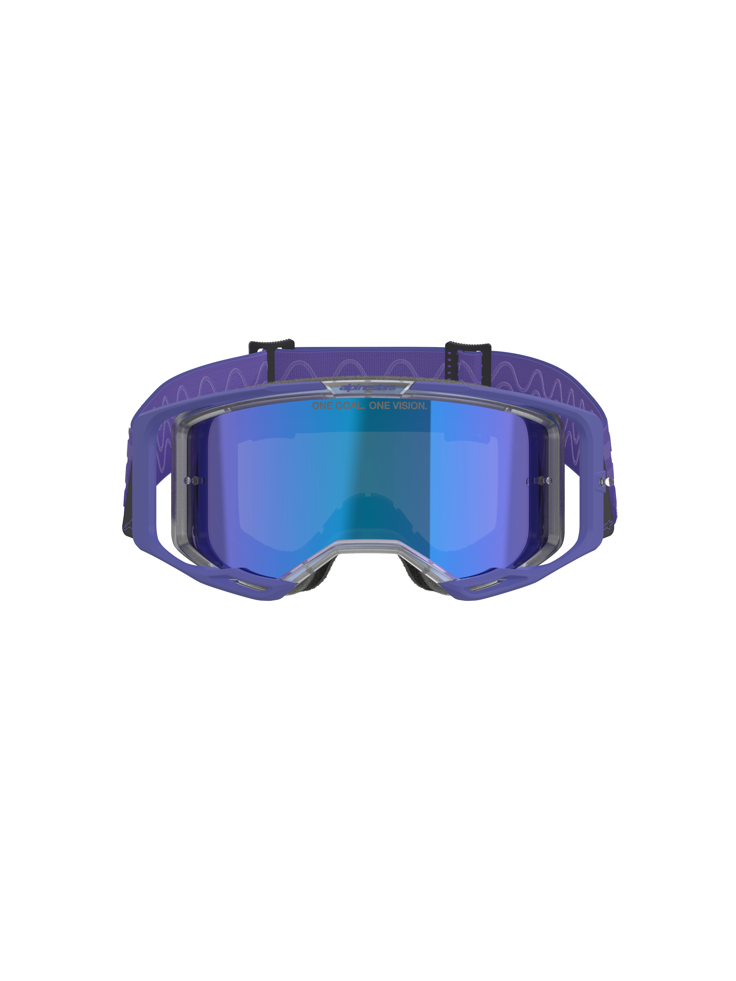 Alpinestars Vision 8 Corp Goggles, óculos de motocross, armação roxa com lente espelhada azul, correia roxa com padrão ondulado, proteção ocular de alto desempenho para corridas todo-o-terreno