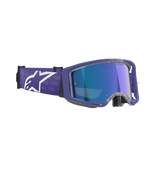 Alpinestars Vision 8 Corp Goggles, óculos de motocross, Roxo e Azul Espelhado, com armação roxa e lente azul espelhada anti-embaciamento, correia larga roxa com logótipo branco da Alpinestars, proteção ocular de alto desempenho para corridas todo-o-terreno