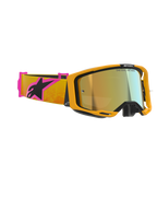 Alpinestars Vision 8 Corp Goggles, óculos de motocross, armação laranja com lente espelhada dourada, correia laranja e rosa com logótipo Alpinestars preto, design de alta performance para competições de off-road