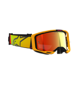 Alpinestars Vision 8 Corp Goggles, óculos de motocross, amarelos e cor-de-rosa com lente vermelha espelhada, correia tecida larga com gradiente em amarelo e cor-de-rosa e logótipo de estrela grande, armação A-FLEX leve com suportes pretos, óculos de performance para corridas todo-o-terreno