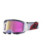Alpinestars Vision 8 Maven, óculos de motocross em alfazema e preto, com lente espelhada cor-de-rosa antiembaciamento.
