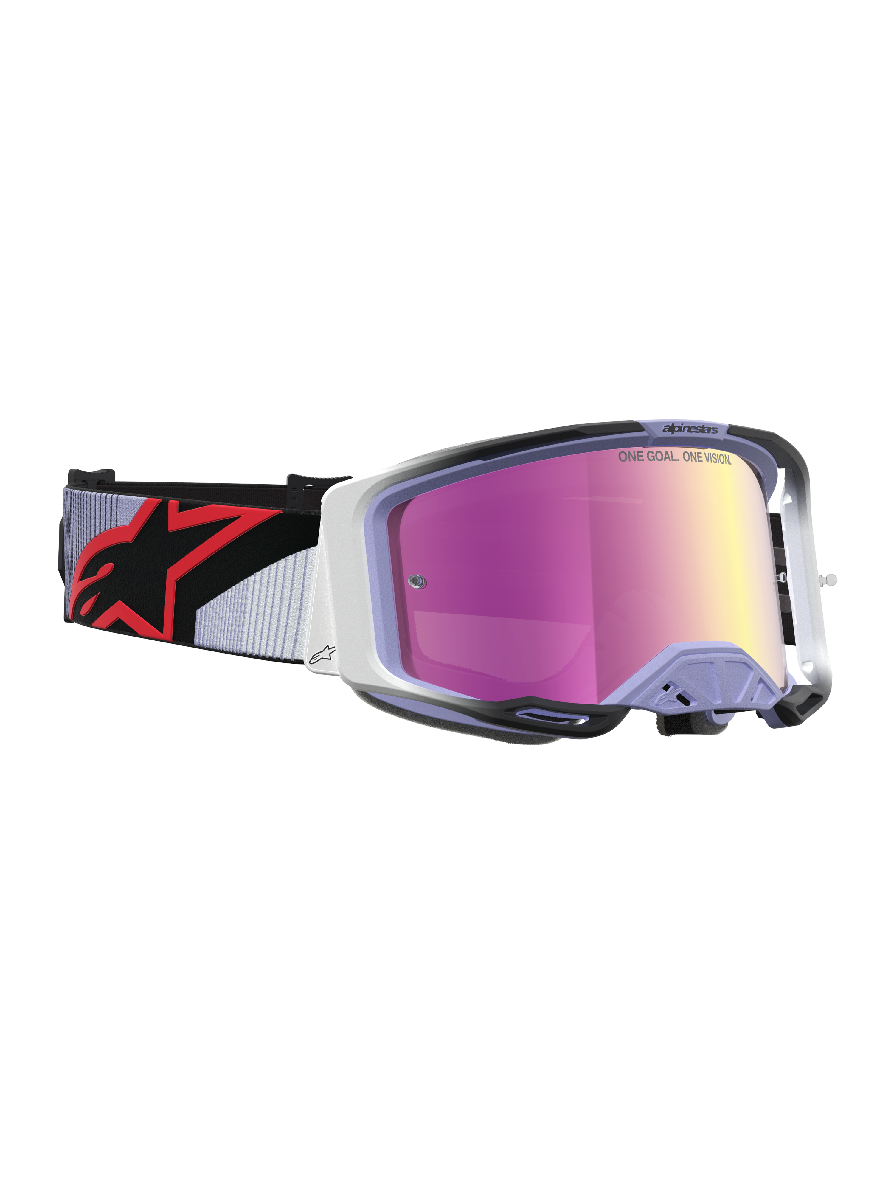 Alpinestars óculos Vision 8 Maven, óculos de motocross, lavanda e pretos com lente rosa espelhada e ventilação RAM-AIR