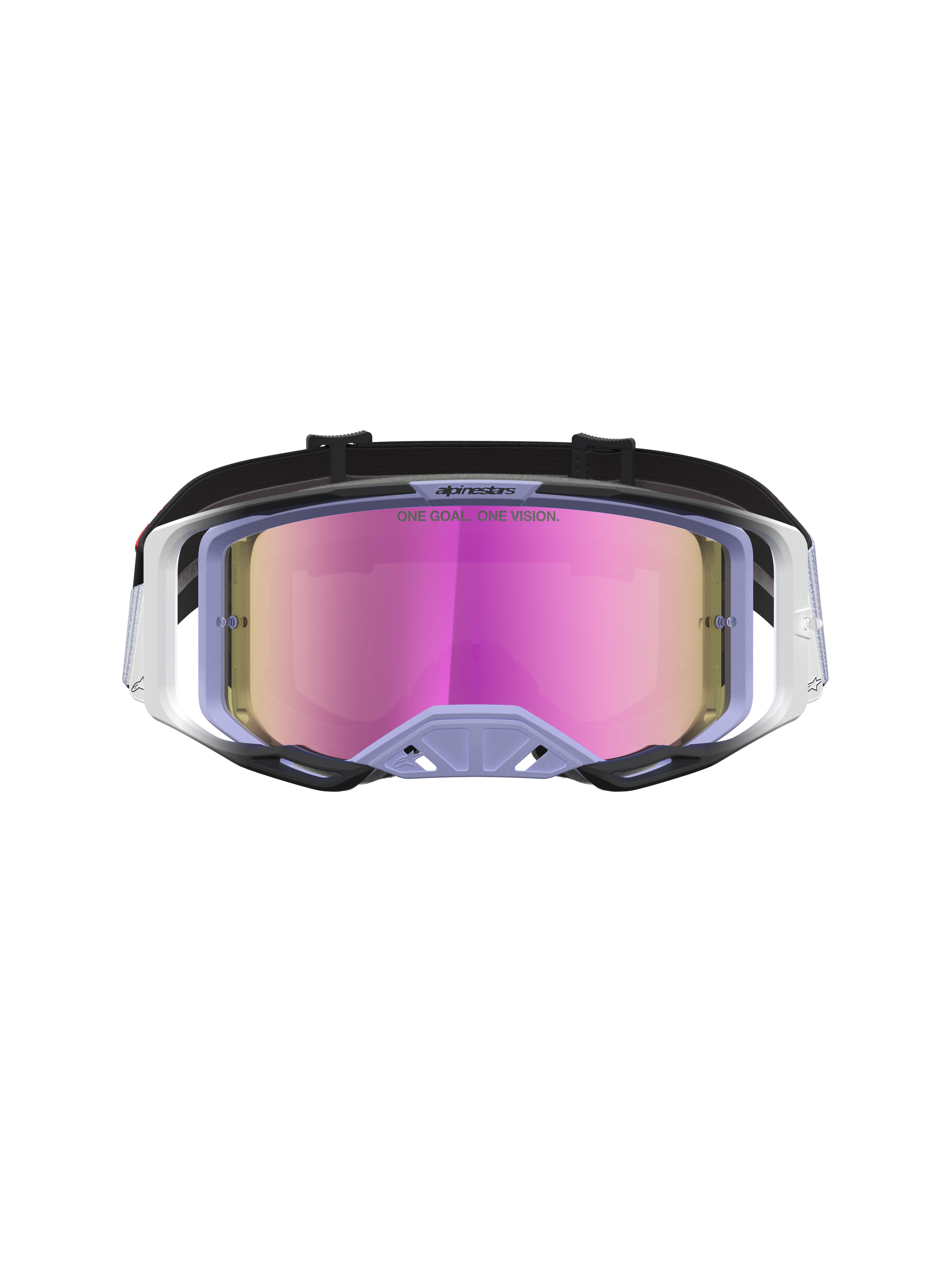 Óculos Alpinestars Vision 8 Maven, motocross, alfazema e preto, lente rosa espelhada anti-embaciamento e ventilação RAM-AIR.