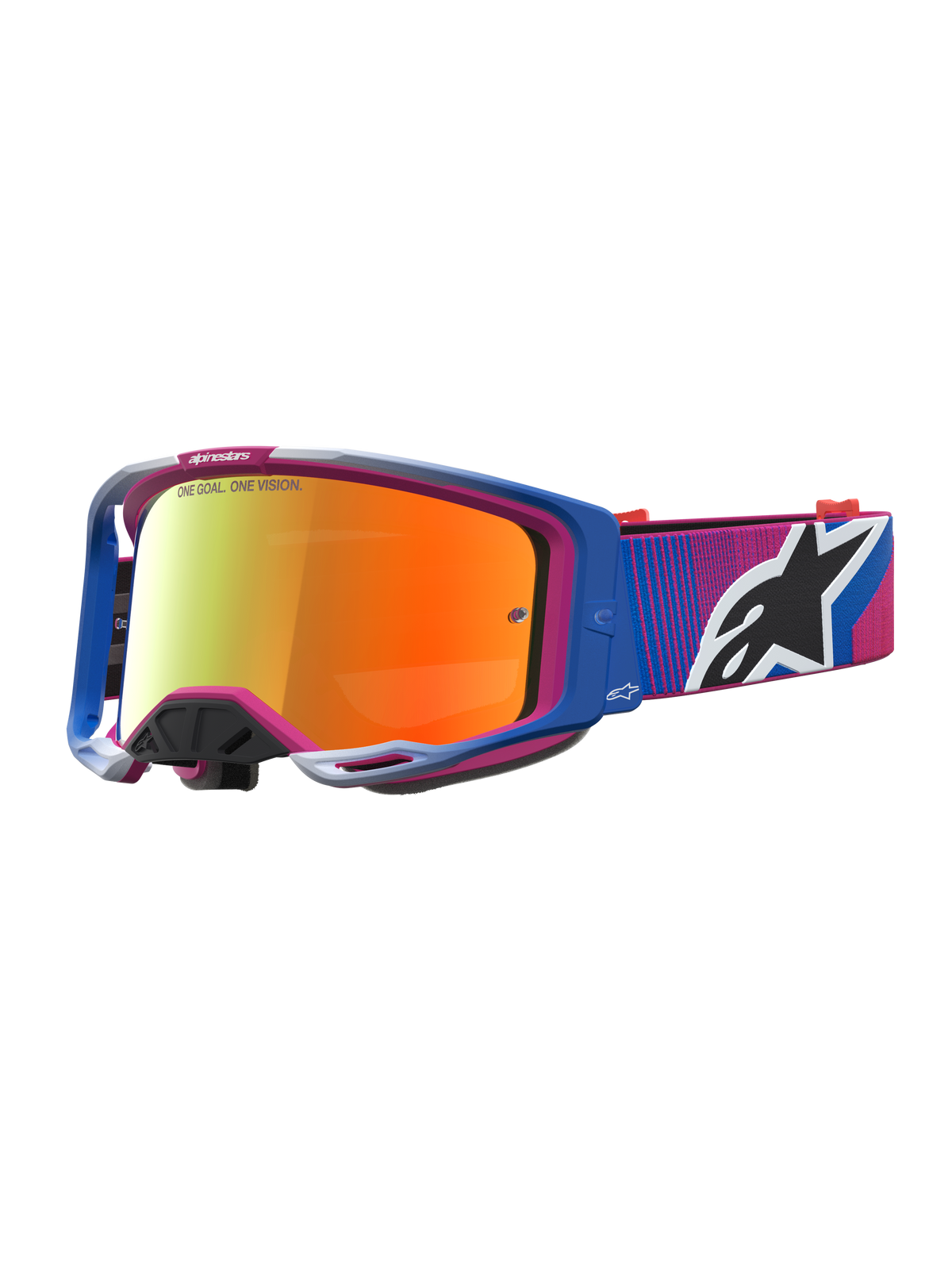 Alpinestars Vision 8 Maven, óculos de motocross, azuis e rosa, lente espelhada vermelha, armação A-FLEX leve