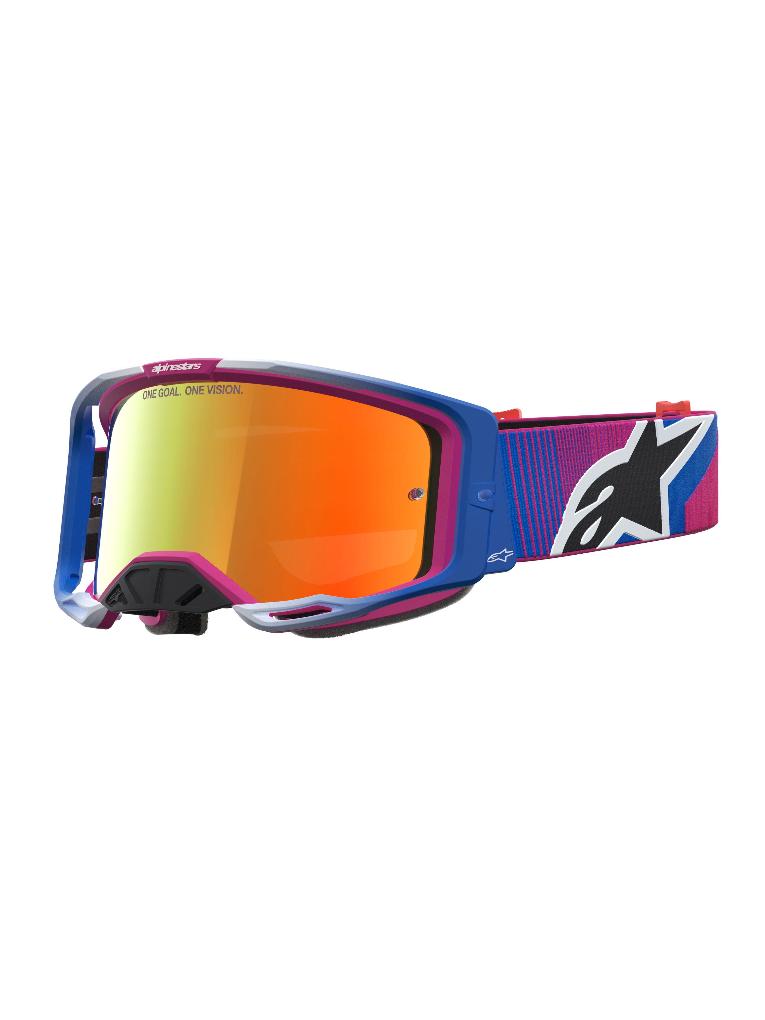 Alpinestars Vision 8 Maven, óculos de motocross, azuis e rosa, lente espelhada vermelha, armação A-FLEX leve
