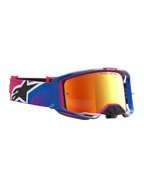 Óculos Alpinestars Vision 8 Maven, óculos de motocross com armação A-FLEX azul e rosa, lente espelhada vermelha fire red e sistema de ventilação RAM-AIR.
