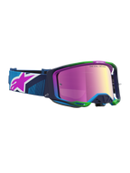 Alpinestars Vision 8 Maven, óculos de motocross com armação A-FLEX azul e verde, lente espelhada cor-de-rosa e sistema de ventilação RAM-AIR.