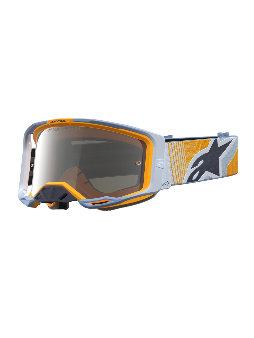 Alpinestars óculos Vision 8 Maven, óculos de motocross, azul e laranja, lentes prateadas espelhadas e ventilação RAM-AIR.