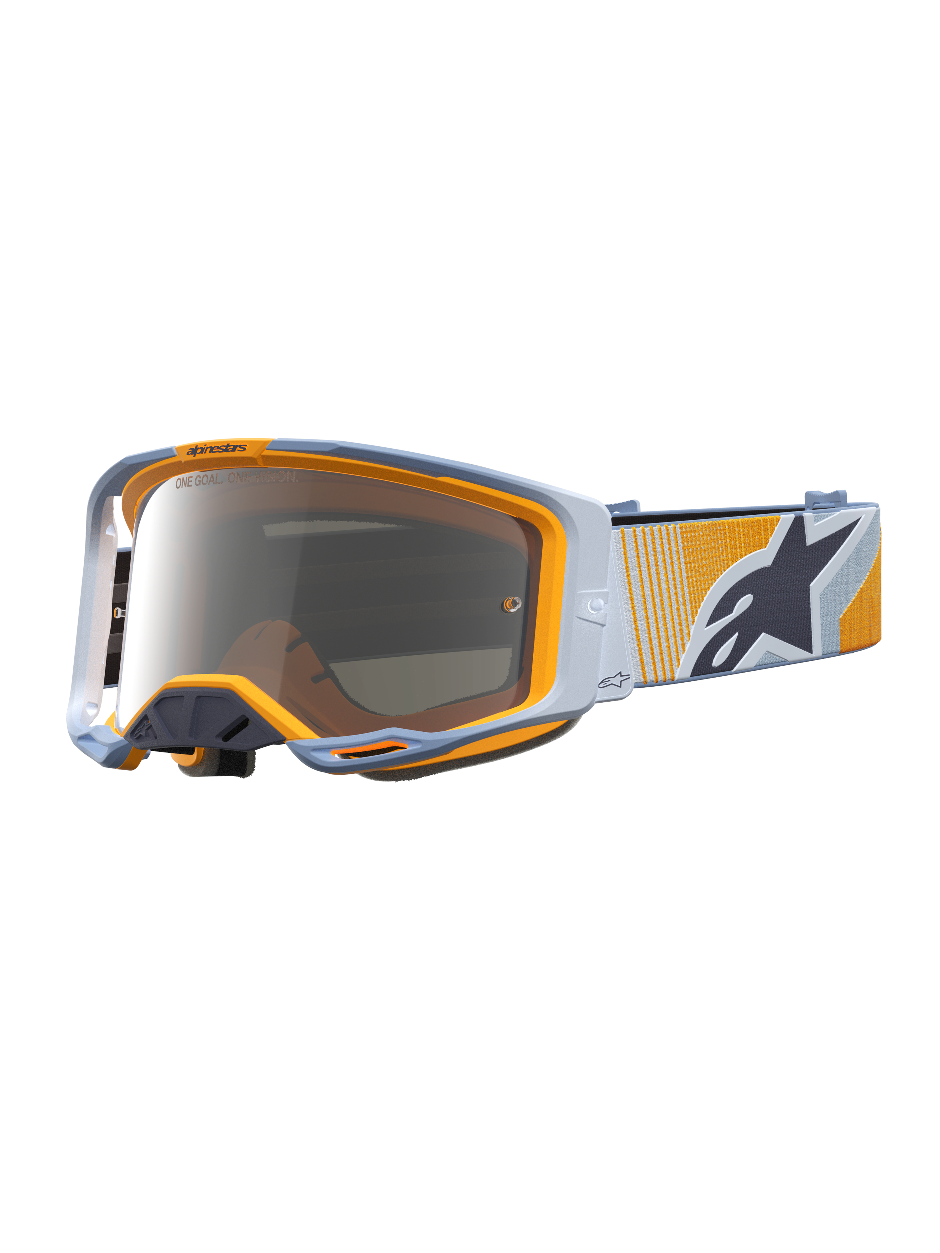 Alpinestars óculos Vision 8 Maven, óculos de motocross, azul e laranja, lentes prateadas espelhadas e ventilação RAM-AIR.