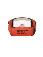 Alpinestars Vision 5 Corp Goggles, vista traseira, tira cor de laranja com texto preto 'ALPINESTARS ONE GOAL. ONE VISION.', armação cor de laranja e lente transparente, proteção ocular de motocross