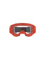 Óculos Alpinestars Vision 5 Corp, óculos de motocross, laranja com lente transparente, vista frontal com armação laranja vibrante, lente transparente anti-embaciamento com a inscrição 'One Goal. One Vision', espuma facial cinzenta e fita preta com tração de silicone ondulada