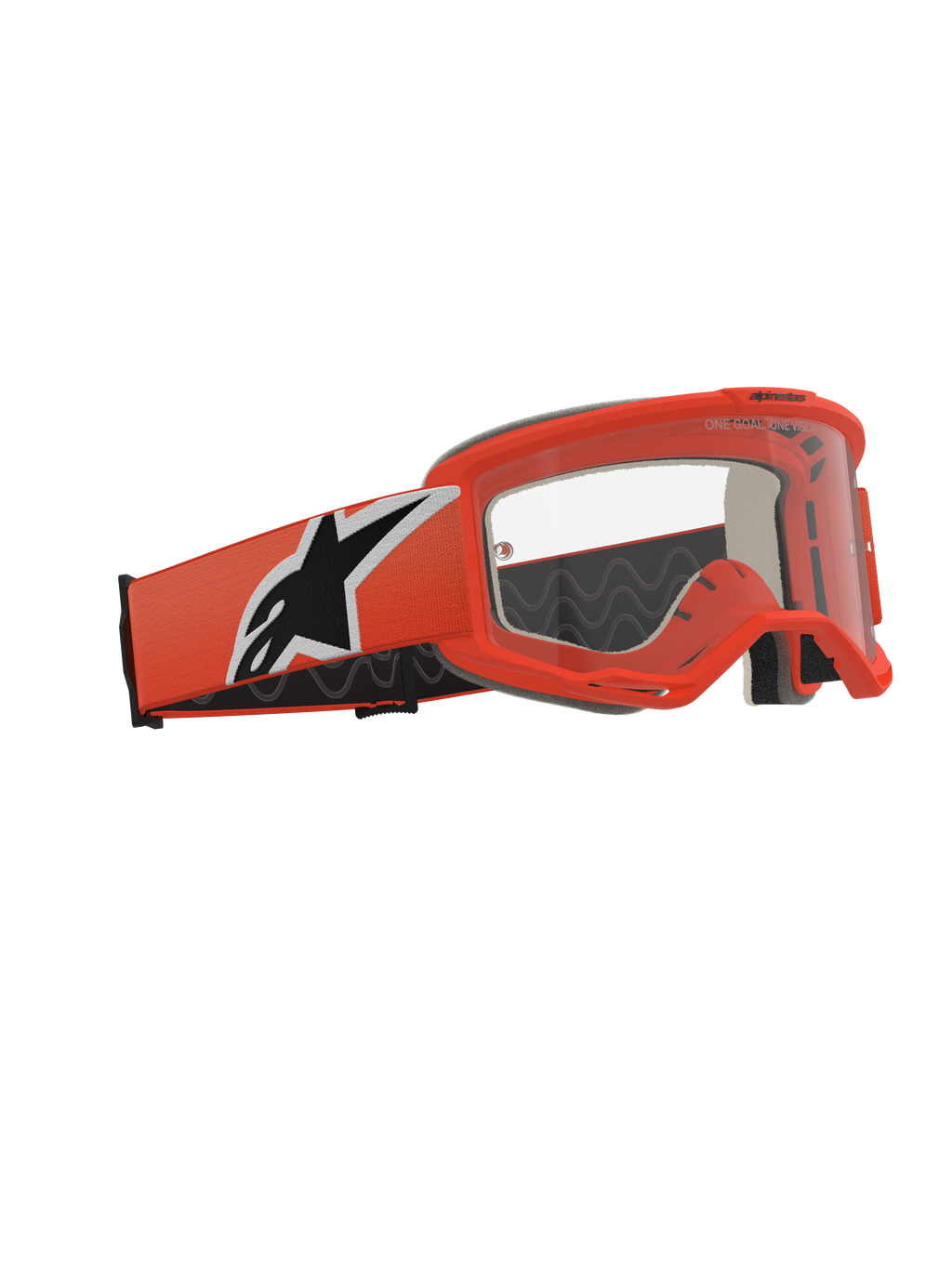 Alpinestars Vision 5 Corp Goggles, óculos de motocross, cor de laranja e transparentes, armação e fita cor de laranja com um logótipo de estrela proeminente a preto e branco, lente transparente anti-embaciamento, proteção ocular profissional para todo-o-terreno
