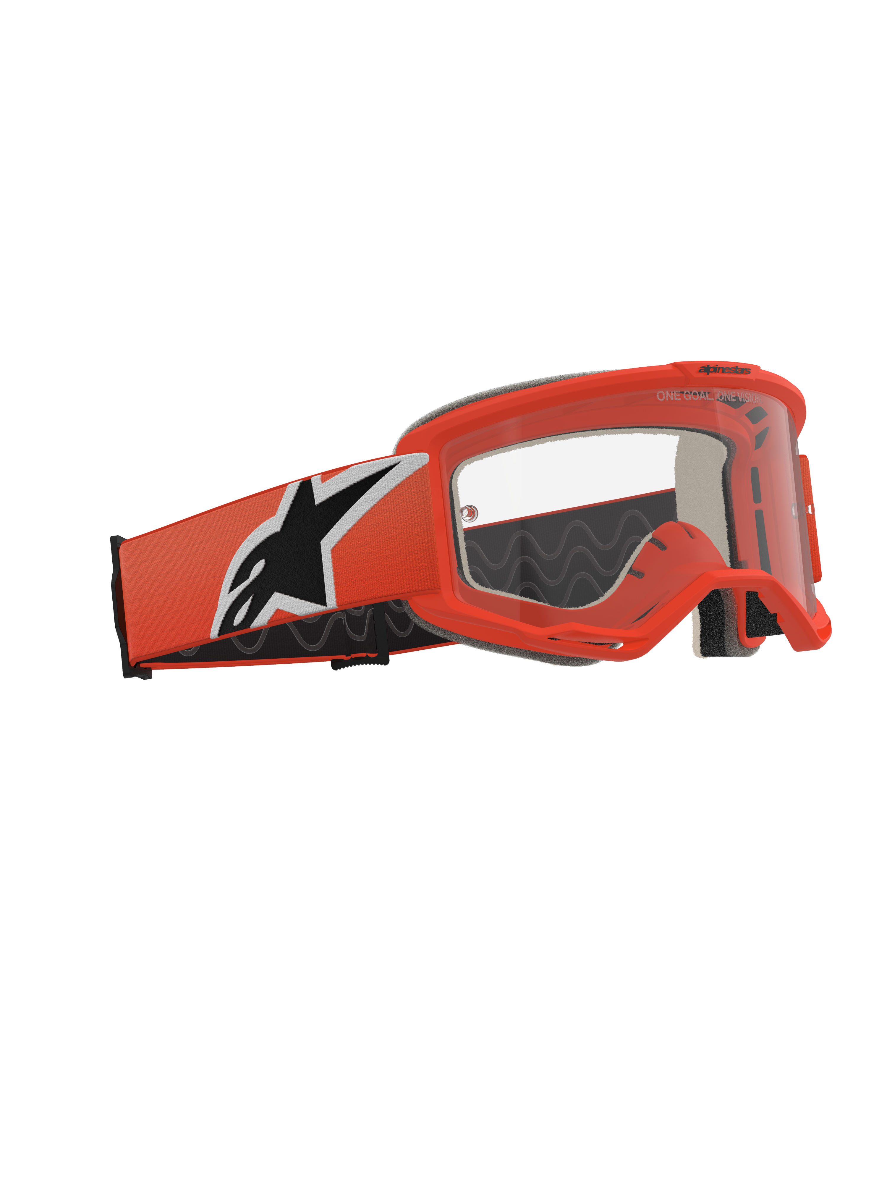 Alpinestars Vision 5 Corp Goggles, óculos de motocross, cor de laranja e transparentes, armação e fita cor de laranja com um logótipo de estrela proeminente a preto e branco, lente transparente anti-embaciamento, proteção ocular profissional para todo-o-terreno