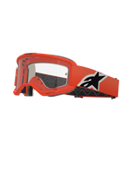 Alpinestars Vision 5 Corp Goggles, óculos de motocross, cor de laranja vibrante, lente transparente, fita laranja com logótipo Alpinestars em preto e branco, espuma facial preta espessa, ranhuras de ventilação RAM-AIR, design aerodinâmico para corridas todo-o-terreno