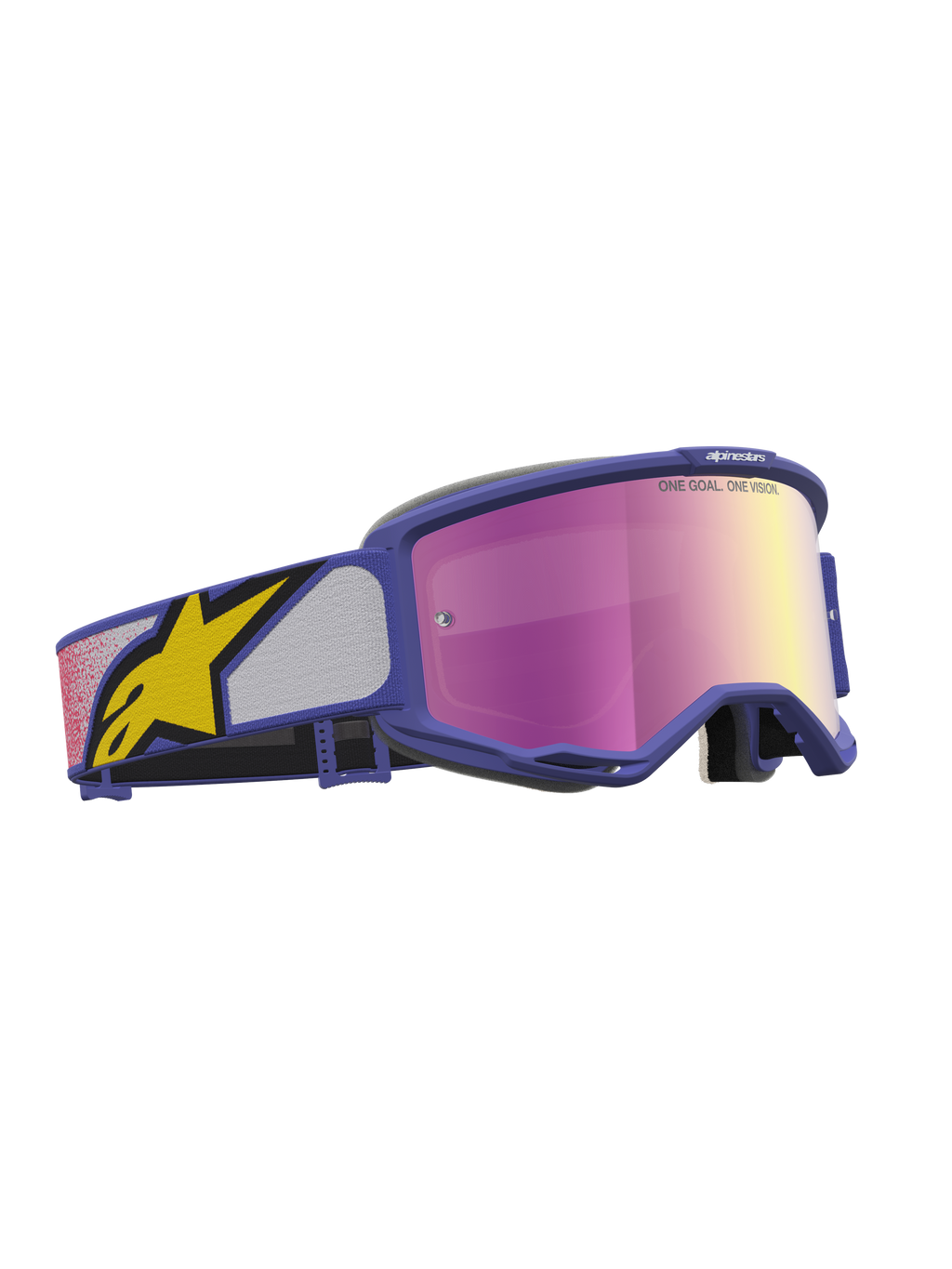 Alpinestars Vision 5 Drag, óculos de motocross, roxo e lente rosa espelhada, estrutura A-FLEX e ventilação RAM-AIR