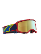 Alpinestars Vision 5 Drag, óculos de motocross vermelhos e azuis com lente dourada espelhada e armação em uretano A-FLEX.