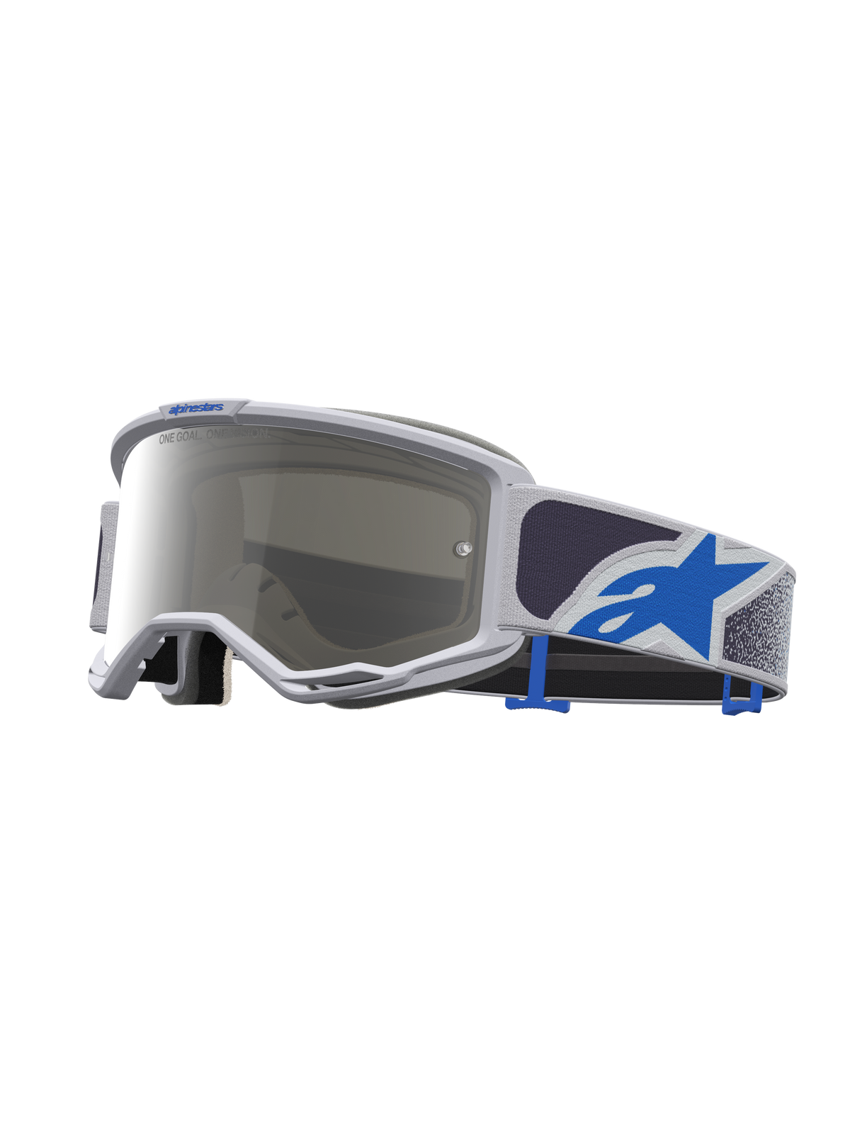 Óculos Alpinestars Vision 5 Drag, óculos de motocross unissexo, lilás claro e azul, lente espelhada prateada e armação A-FLEX flexível.
