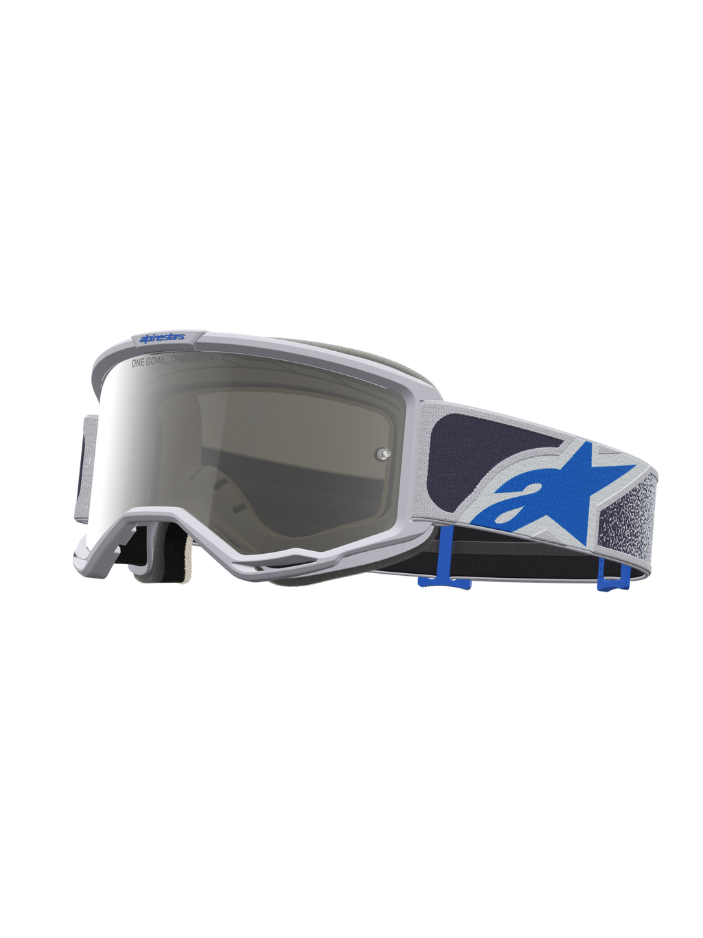Óculos Alpinestars Vision 5 Drag, óculos de motocross unissexo, lilás claro e azul, lente espelhada prateada e armação A-FLEX flexível.