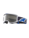 Óculos Alpinestars Vision 5 Drag, óculos de motocross unissexo, lilás claro e azul, lente espelhada prateada e armação A-FLEX flexível.
