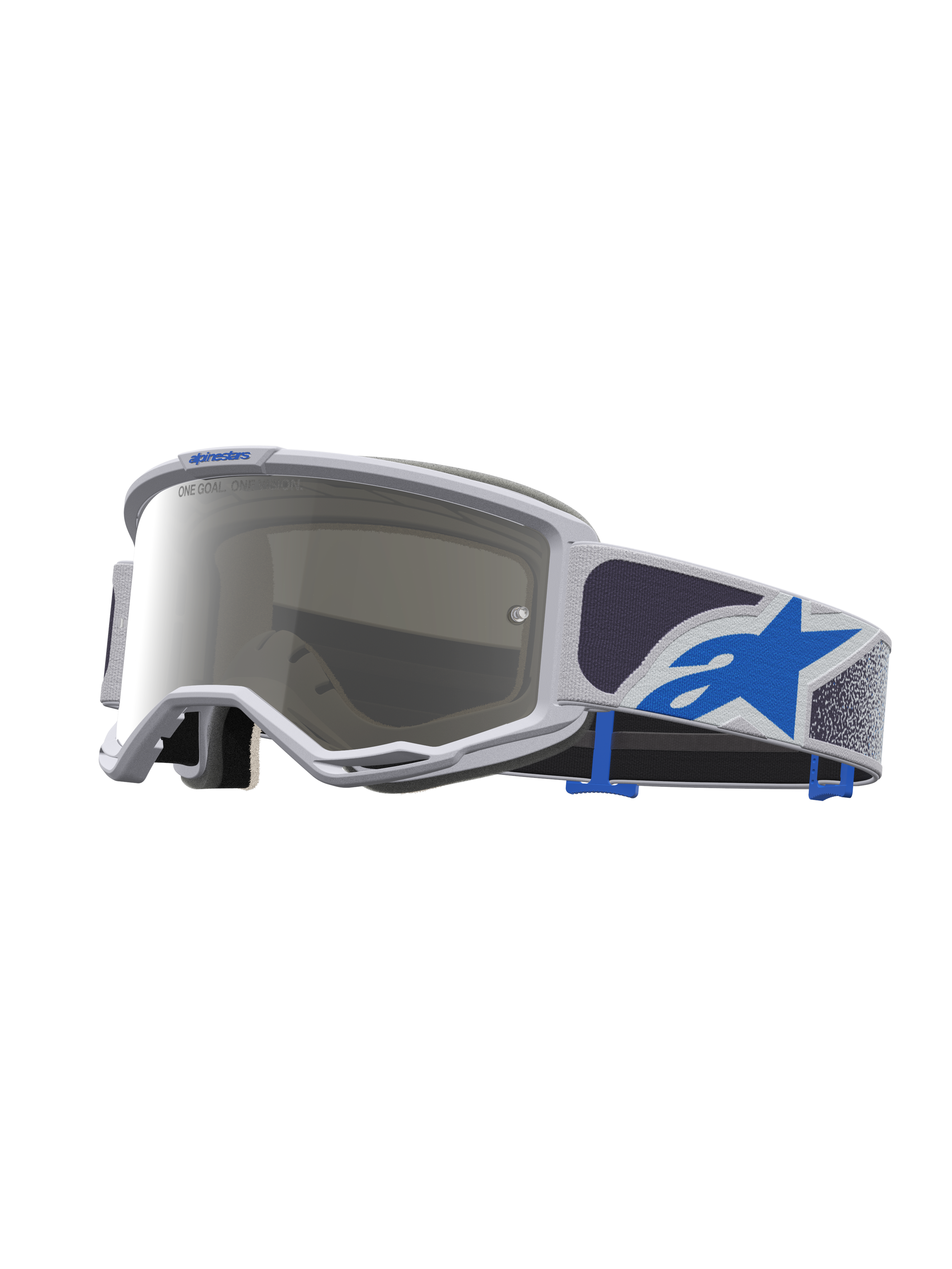 Óculos Alpinestars Vision 5 Drag, óculos de motocross unissexo, lilás claro e azul, lente espelhada prateada e armação A-FLEX flexível.