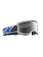 Alpinestars óculos Vision 5 Drag para motocross, lilás claro e azul, lente espelhada prateada, armação A-FLEX e campo de visão amplo