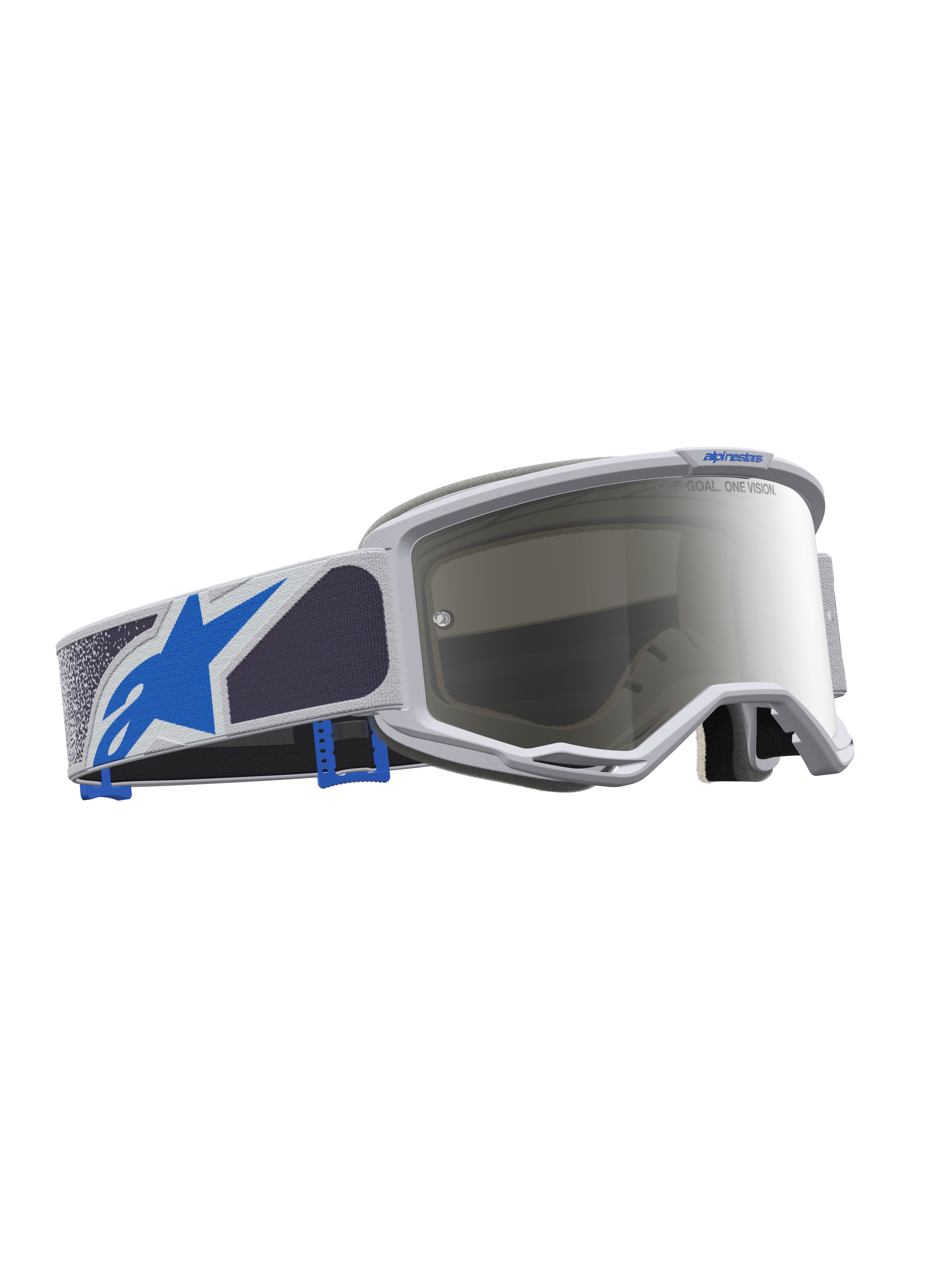 Alpinestars óculos Vision 5 Drag para motocross, lilás claro e azul, lente espelhada prateada, armação A-FLEX e campo de visão amplo
