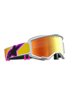 Alpinestars Vision 5 Drag, óculos de motocross, armação branca, lente espelhada laranja e vermelha, construção A-FLEX.