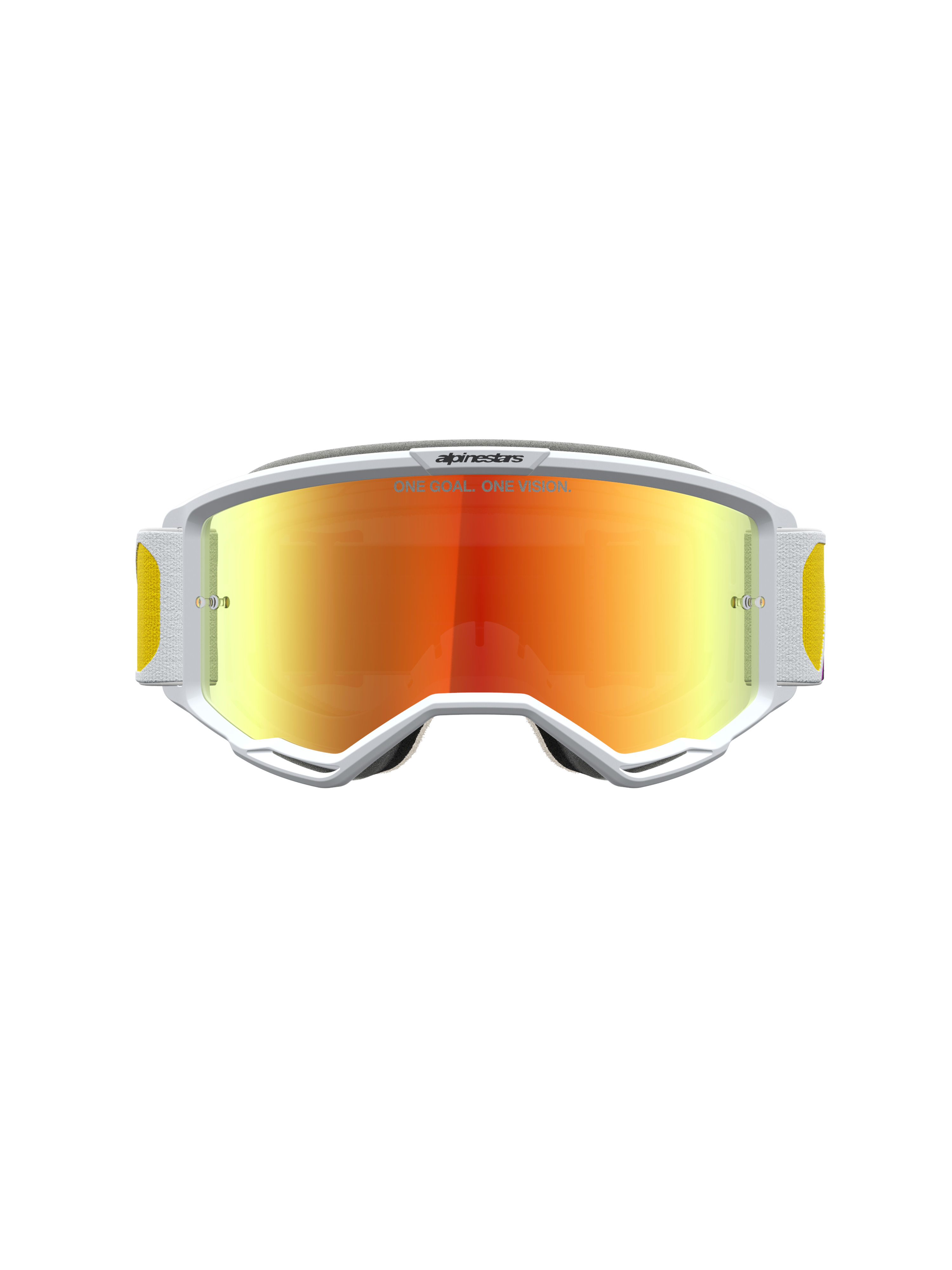 Alpinestars Vision 5 Drag, óculos de motocross com armação branca e lente espelhada laranja e vermelha, ventilação RAM-AIR