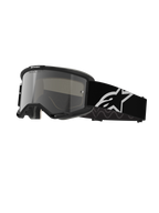 Alpinestars Vision 5 Corp, óculos de motocross, armação preta com lente espelhada prateada, fita preta larga e ajustável com logótipo de estrela branco, espuma facial acolchoada, marca One Goal One Vision