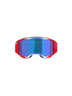 Alpinestars Vision 5 Corp Goggles, óculos de motocross, armação vermelha e branca com lente espelhada azul, com tira vermelha e texto 'ONE GOAL... ONE VISION' na lente, vista frontal