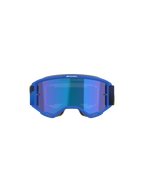 Alpinestars Vision 5 Corp Goggles, óculos de motocross, azul e amarelo fluo, lente azul espelhada com o texto 'ONE GOAL. ONE VISION.', vista frontal, armação de uretano A-FLEX ultra-flexível, óculos de proteção para performance em todo-o-terreno