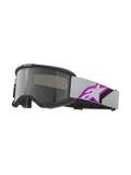 Alpinestars Vision 5 Corp Goggles, óculos de motocross, cinzento claro e púrpura com prateado espelhado, armação preta com lente prateada espelhada, fita tecida cinzenta clara com logótipo de estrela grande em púrpura e preto, espuma facial de múltiplas camadas para um ajuste preciso, óculos de proteção profissional para todo-o-terreno