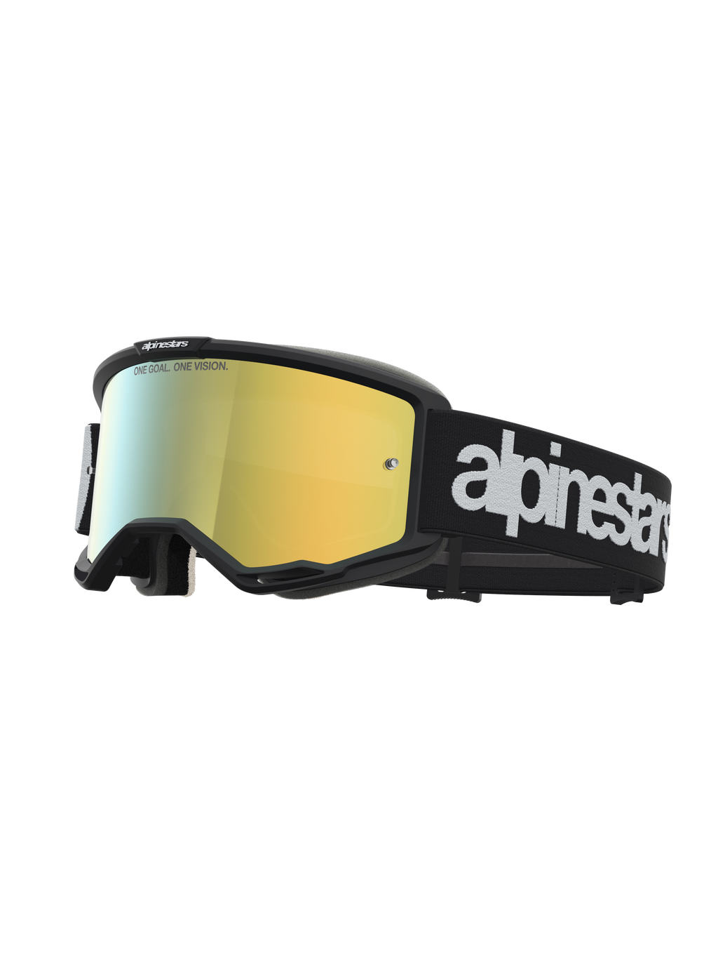 Alpinestars Vision 5 Hone, óculos de motocross com armação preta A-FLEX, lentes espelhadas douradas e logótipo branco