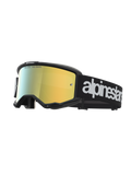 Alpinestars Vision 5 Hone, óculos de motocross com armação preta A-FLEX, lentes espelhadas douradas e logótipo branco