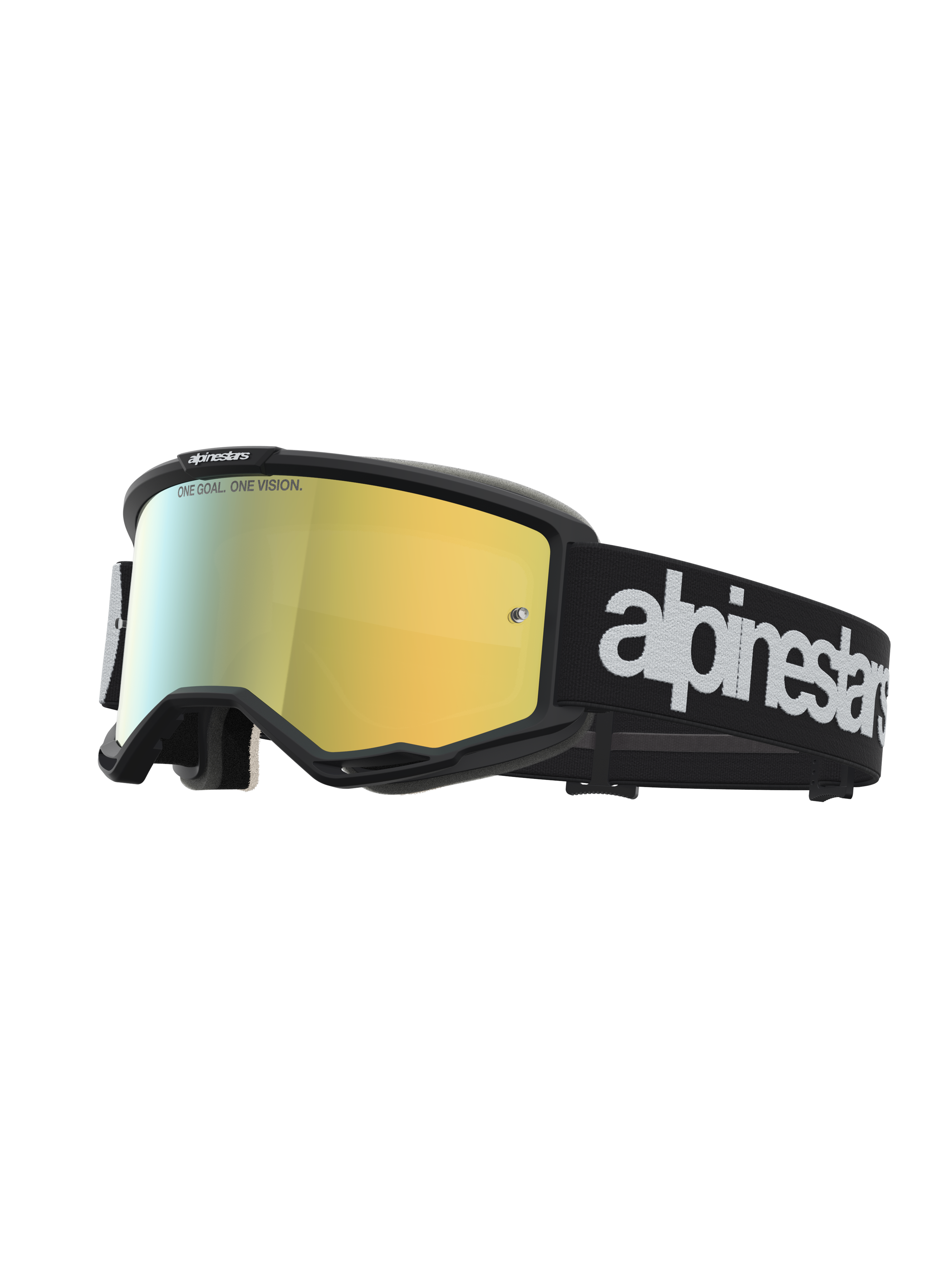 Alpinestars Vision 5 Hone, óculos de motocross com armação preta A-FLEX, lentes espelhadas douradas e logótipo branco